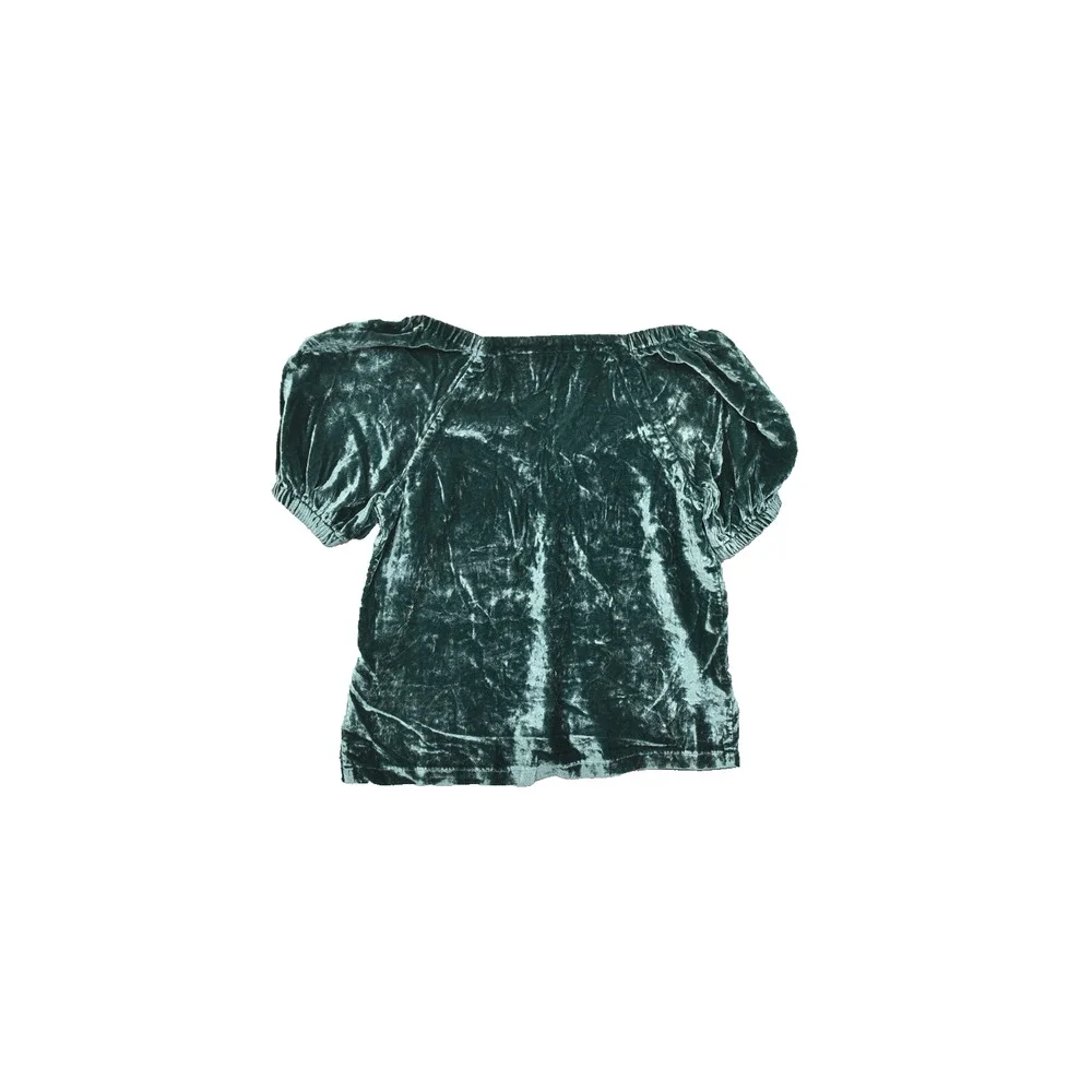 LOFT Women's XS Green Crushed Velvet Puff Sleeve Square Neck Blouse Top